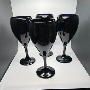 Vintage Amethyst Black Glass Wine Glasses Set of 4 8oz